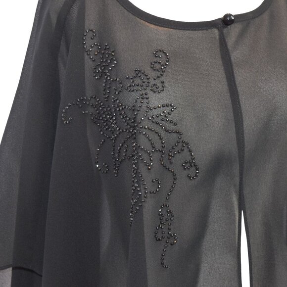 R & M Richards Beaded Chiffon Cape Black - Picture 6 of 8